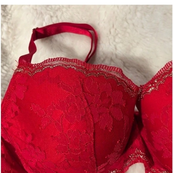 Victoria Secret Dream Angel Red Lace Trim Bra Sz 34B Lined Demi - Picture 7 of 10
